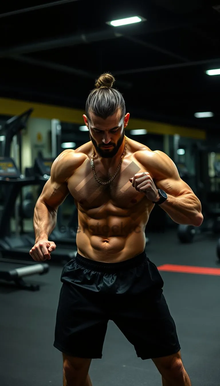 Picture of Healthy handsome male athlete posing in gym.