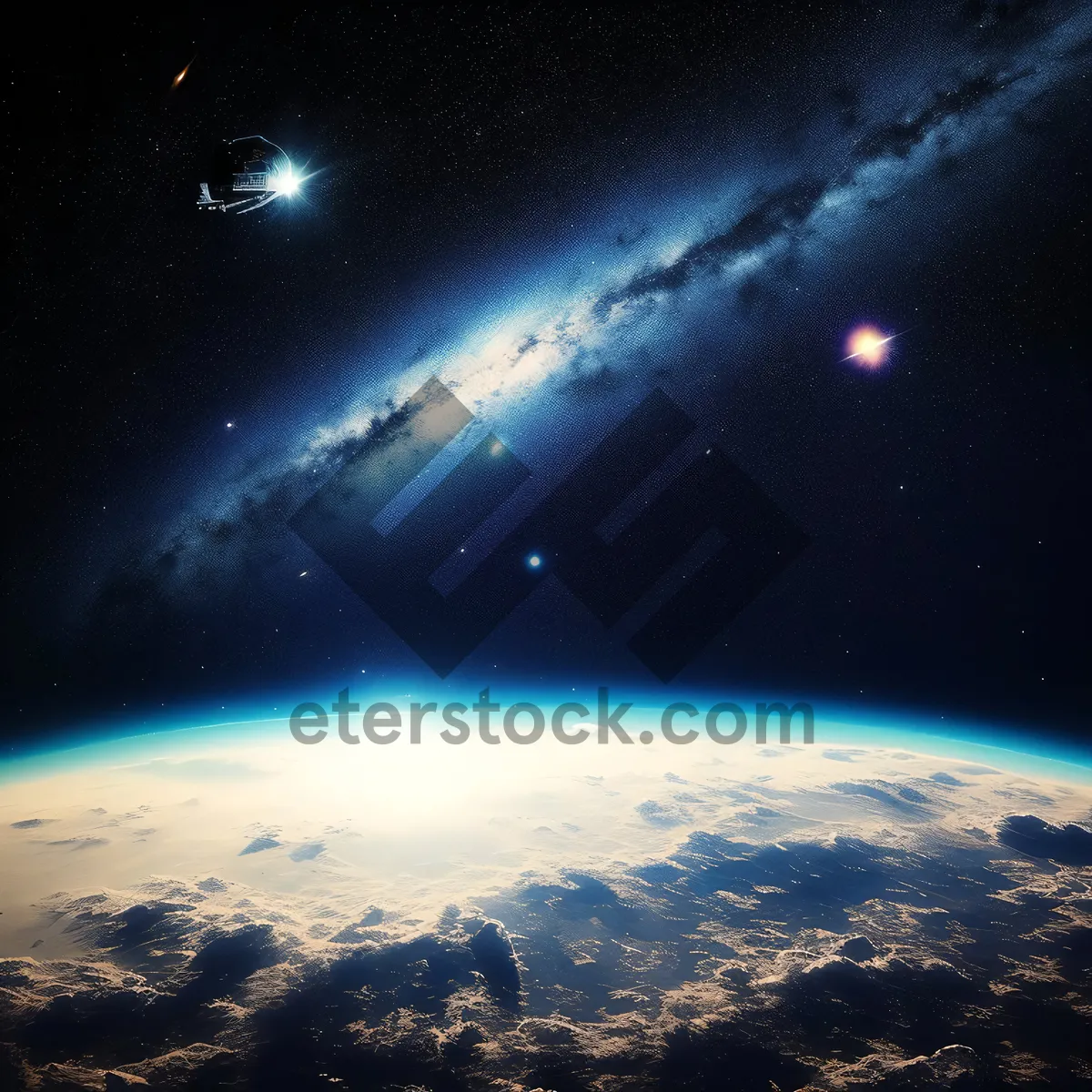 Picture of Dark moonlight over celestial galaxy bordering bright star