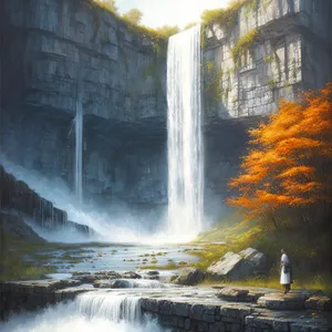 Tranquil Waterfall in Serene Forest Landscape
