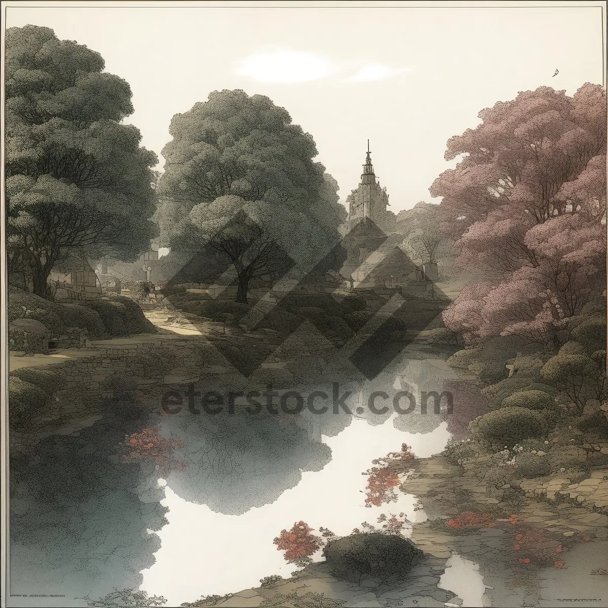 Picture of Rocky coastal landscape with ocean view and trees.