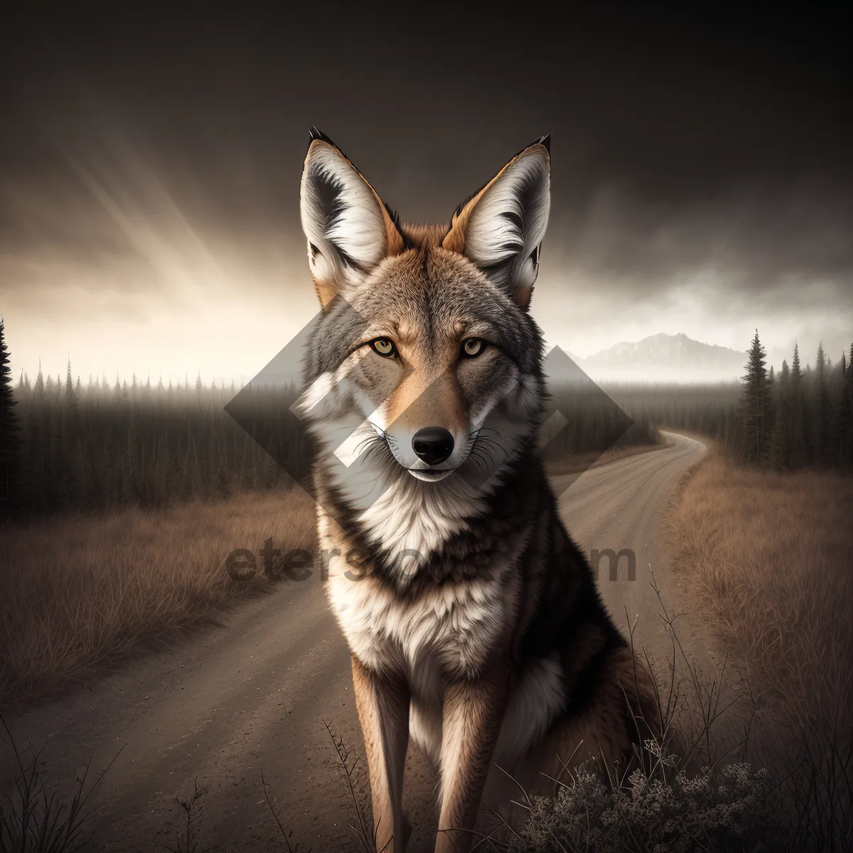 Picture of Furry Canine Portrait: Cute Coyote with Piercing Eyes