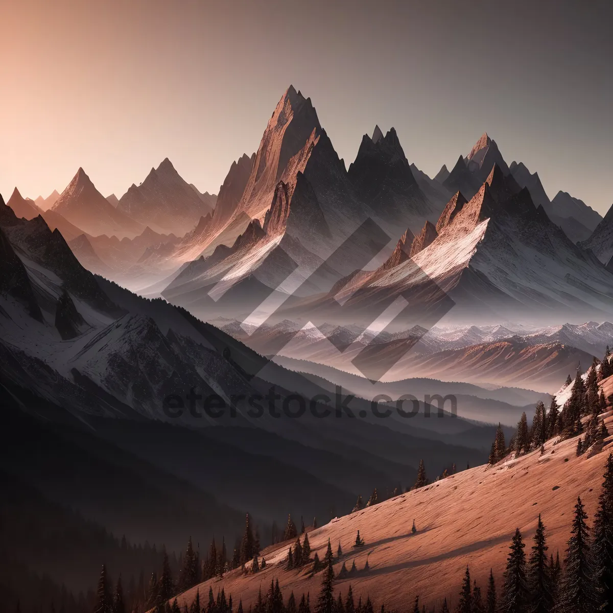 Picture of Majestic Snow-Capped Mountain Range Landscape