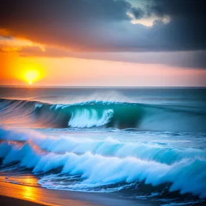Serene Sunset Over Tropical Beach and Turquoise Waters