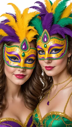 Fashion model in Venetian mask at carnival festival.