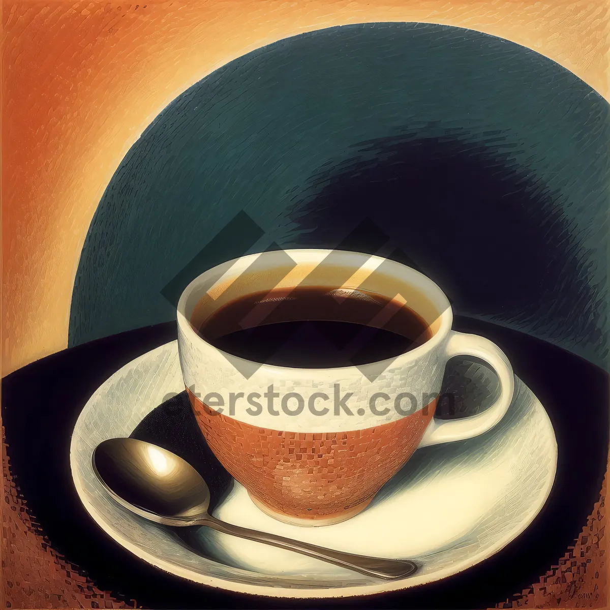 Picture of Gourmet Breakfast on Black Table with Hot Coffee