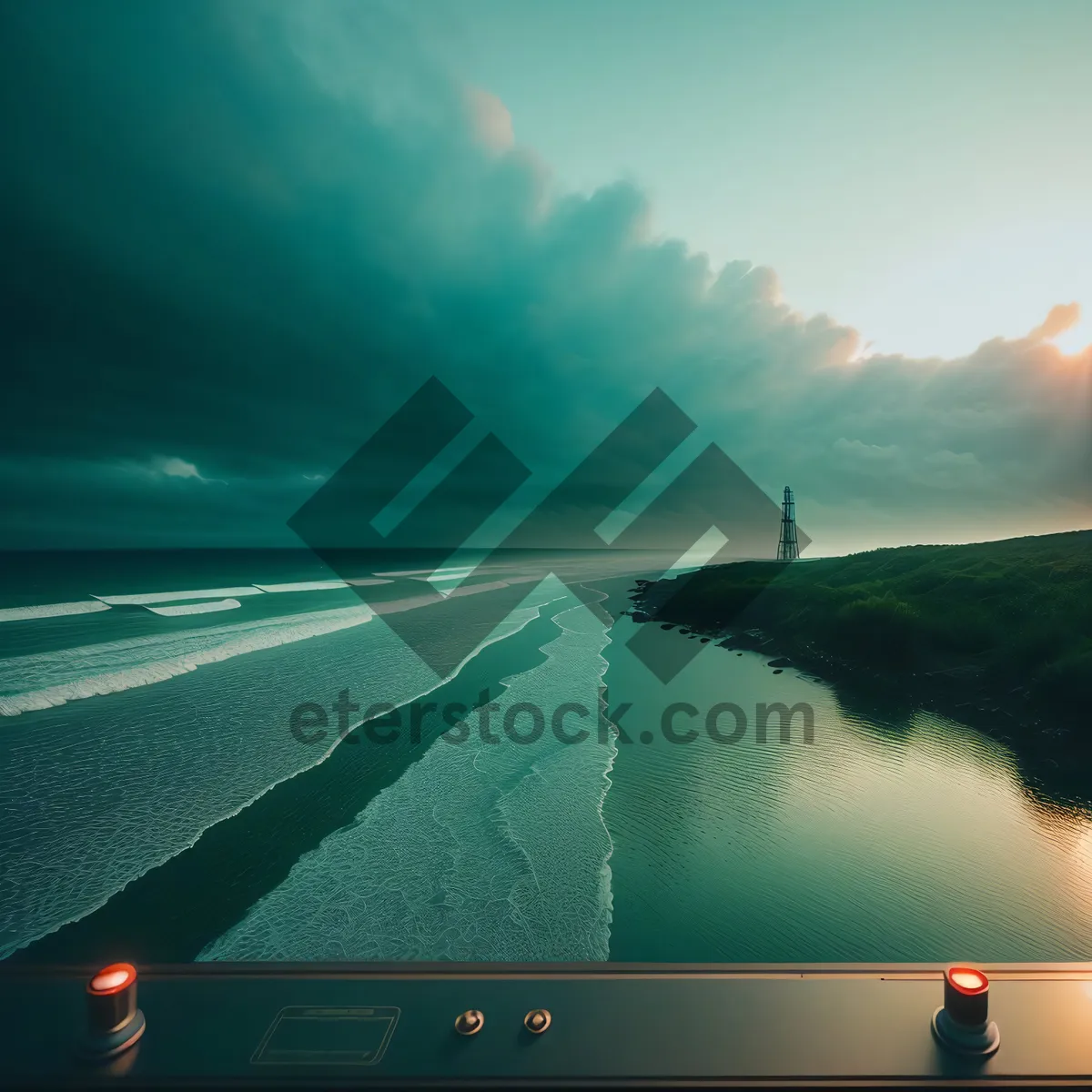 Picture of Sunset Horizon over Ocean with TV Screen