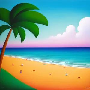 Serene Tropical Beachscape with Colorful Waves Under Sunny Sky