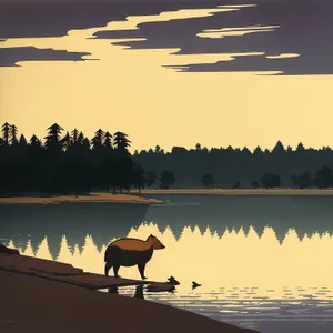 Breathtaking Wildlife Silhouette Over Serene Lake