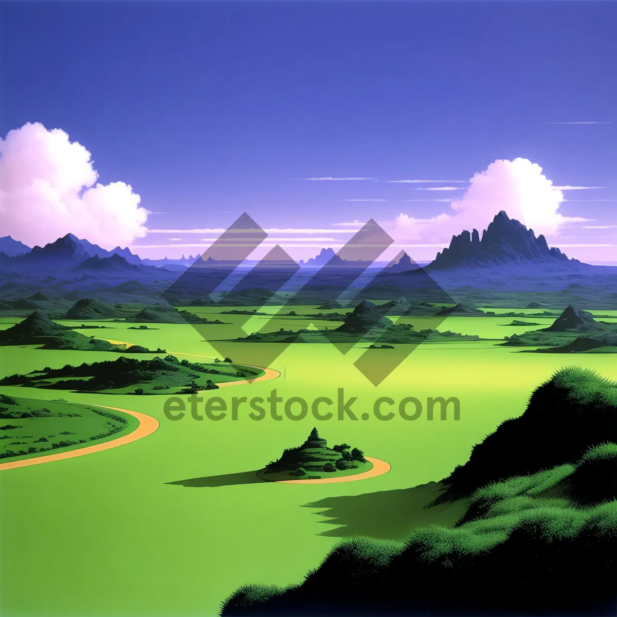 Picture of Serene meadow under expansive countryside sky