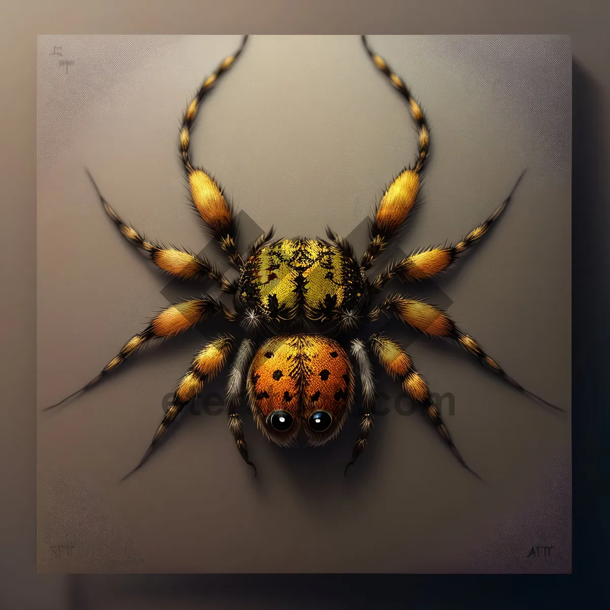 Picture of Black and Gold Arachnid Surrounded by Flower