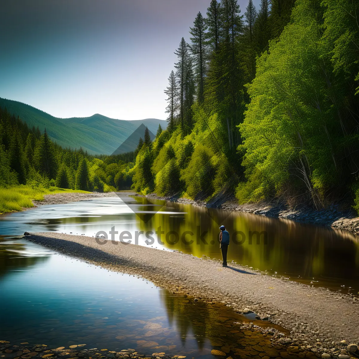 Picture of Serene Reflection: Lake nestled in scenic forest