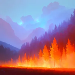 Fiery Horizon: Captivating Sunset Sky and Volcano Landscape