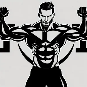 Muscular Black Man in Dynamic Silhouette - Artistic Cartoon Sketch