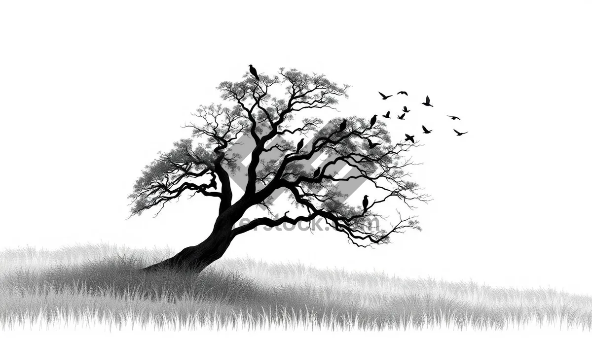 Picture of Seasonal Tree Silhouette in Black and White Wood.