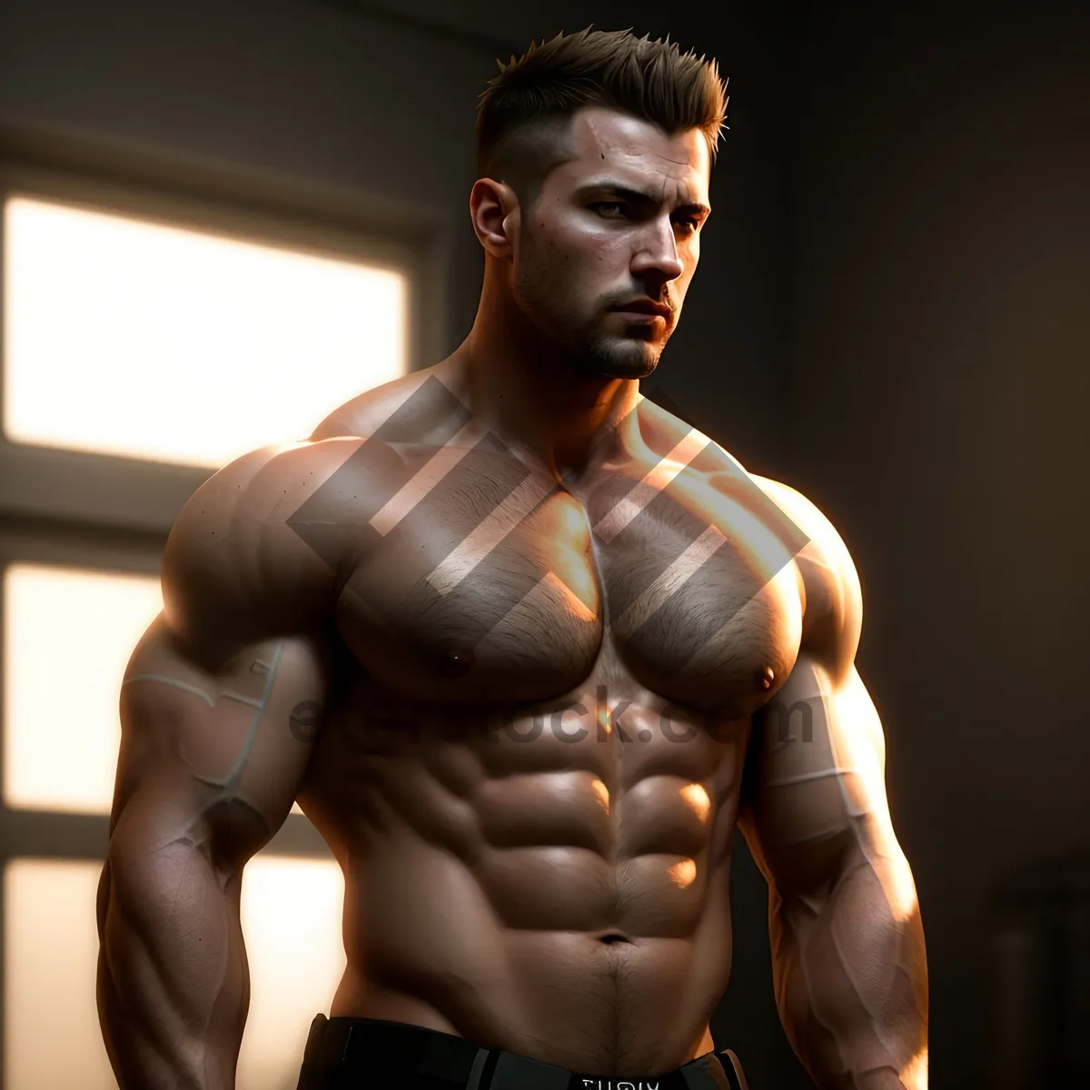 Picture of Muscular Male Wrestler Flexing his Strong Abs