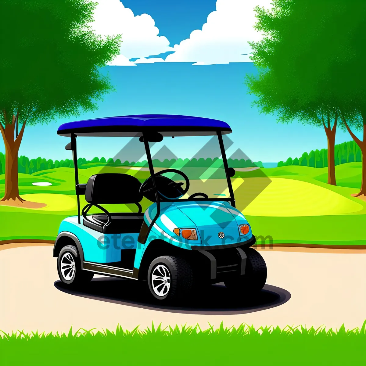 Picture of Golfer on a Golf Cart at a Golf Course
