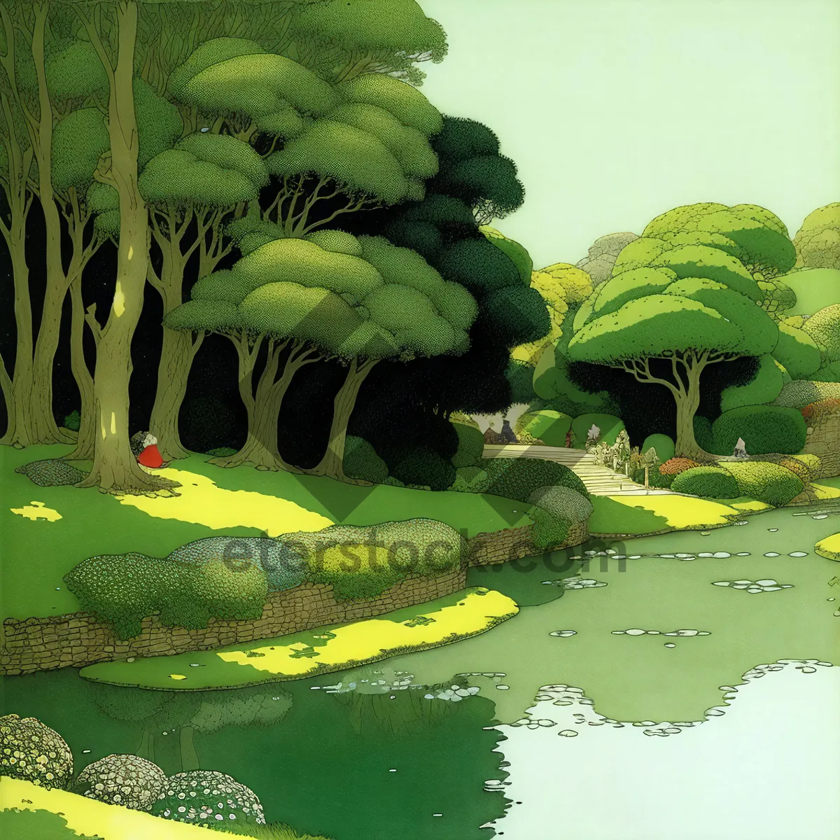 Picture of Green Snake Slithering through Serene Summer Landscape