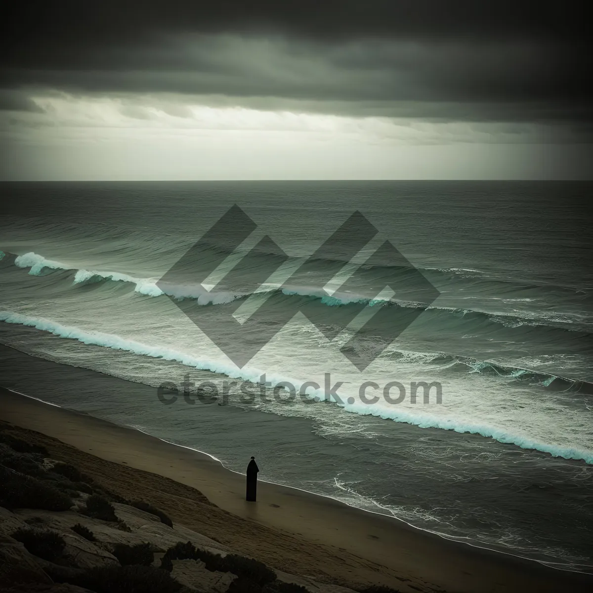 Picture of Serene Sunset over Beach's Glistening Waves