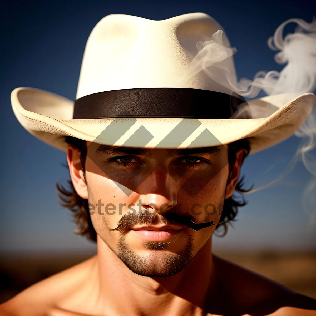 Picture of Handsome Cowboy Man with Stylish Black Hat