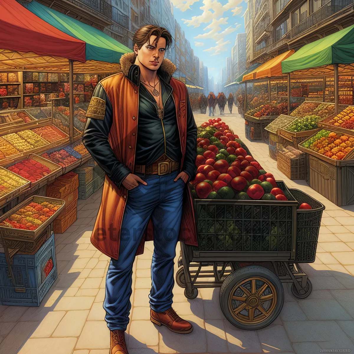 Picture of Happy person shopping for fruits at supermarket.