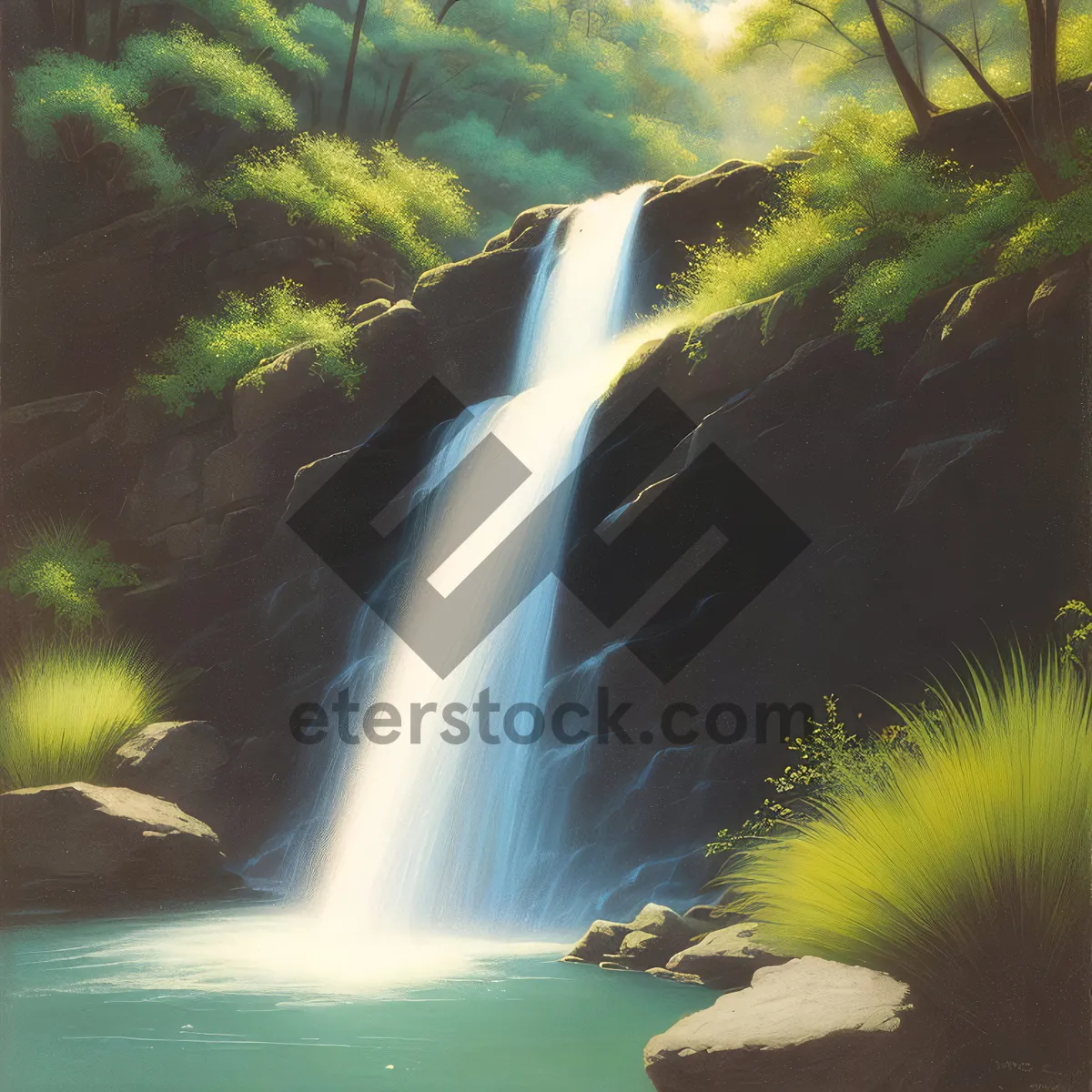 Picture of Serene Cascade Amidst Lush Forest