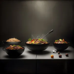 Hot and Healthy Cooking Utensils: Wok, Pan, Cup, Bowl, Glass