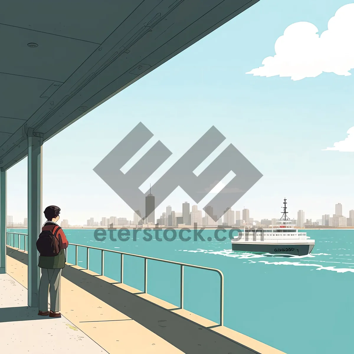 Picture of Seaside View with Majestic Skyline and Docked Ships