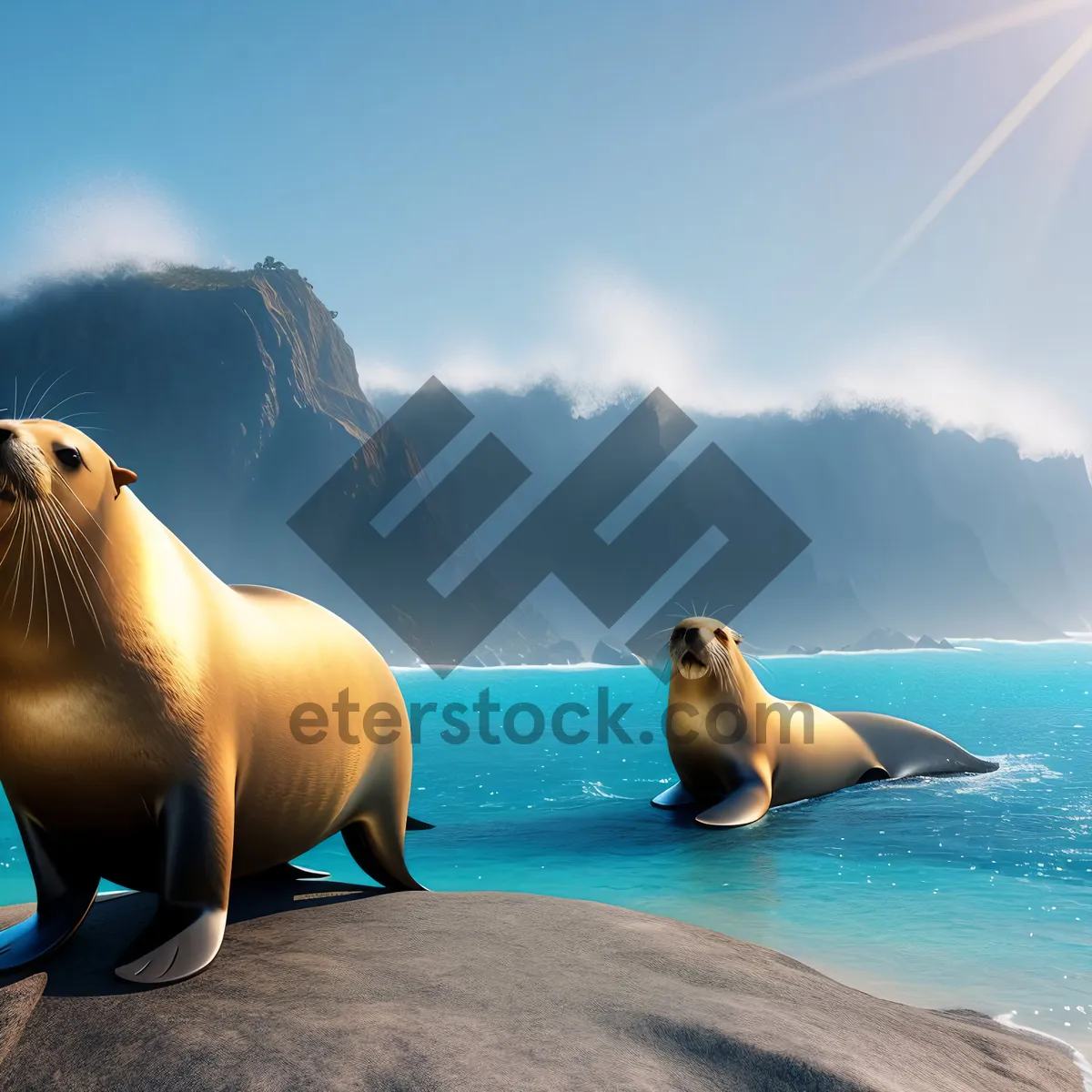 Picture of Playful Eared Seal Basking on Beach