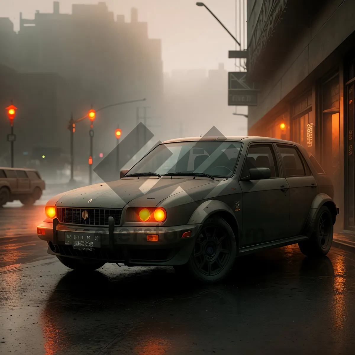 Picture of Urban Transport at Night: Fast Moving Car on City Street