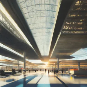 Urban Transit Hub: Modern Transportation in Glass-Lined Station