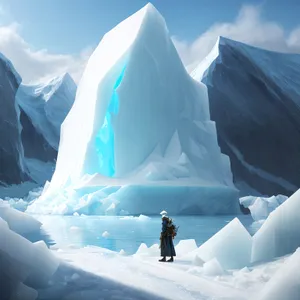 Frozen Winter Wonderland: High Alpine Mountain Peak surrounded by Glacial Ice