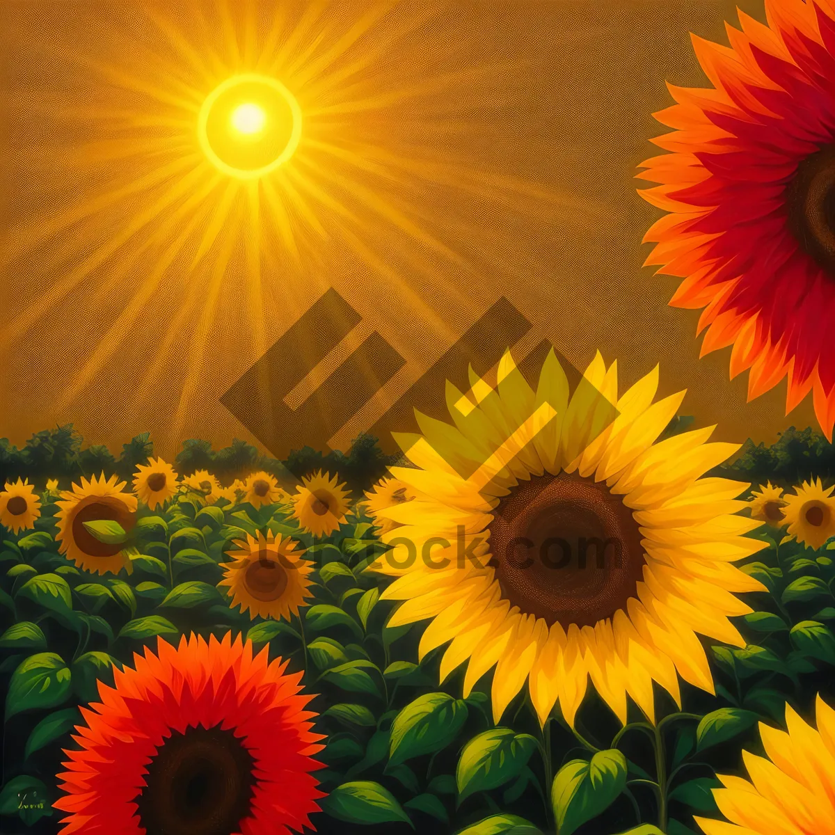 Picture of Bright Sunflower Blossom in Vibrant Field