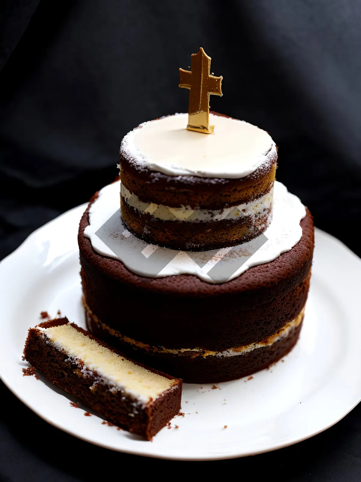 Picture of Delicious Fresh Fruit Cake with Chocolate Sauce and Mint