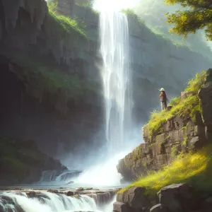 Majestic Waterfall in Serene Forest Setting