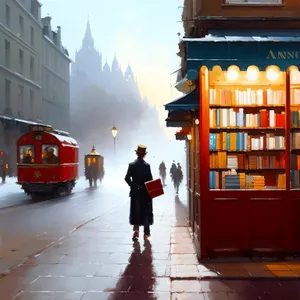 Old Tramway Passing by Quaint Bookshop