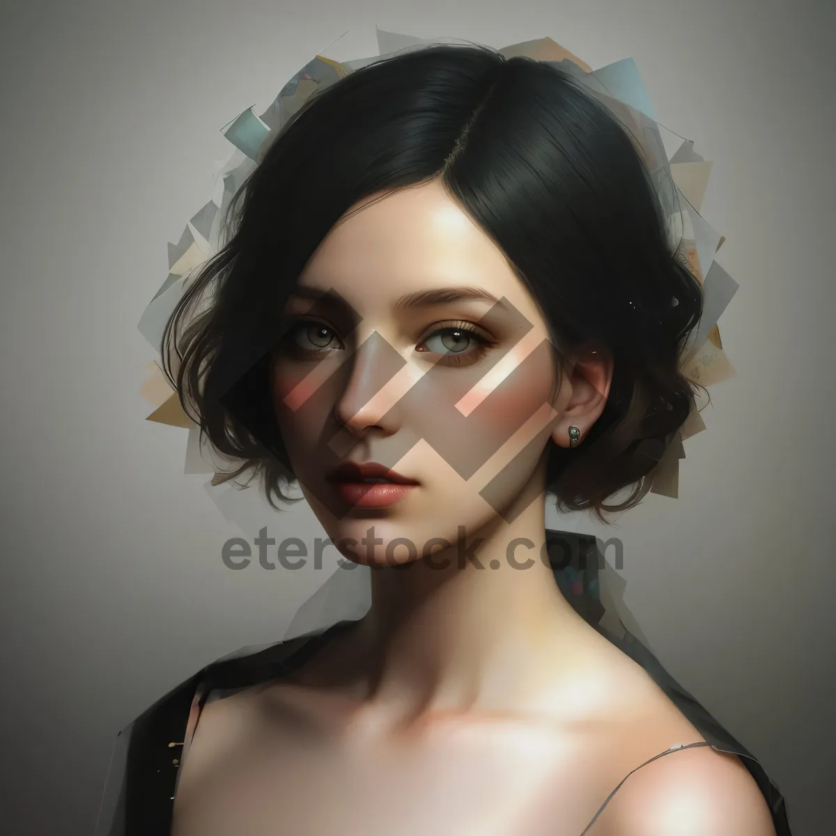 Picture of Attractive brunette model with elegant makeup and hairstyle.