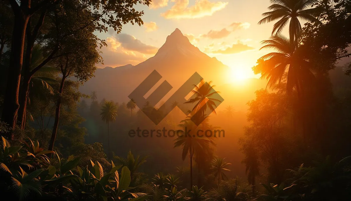 Picture of Silhouette palm tree at sunset on tropical beach