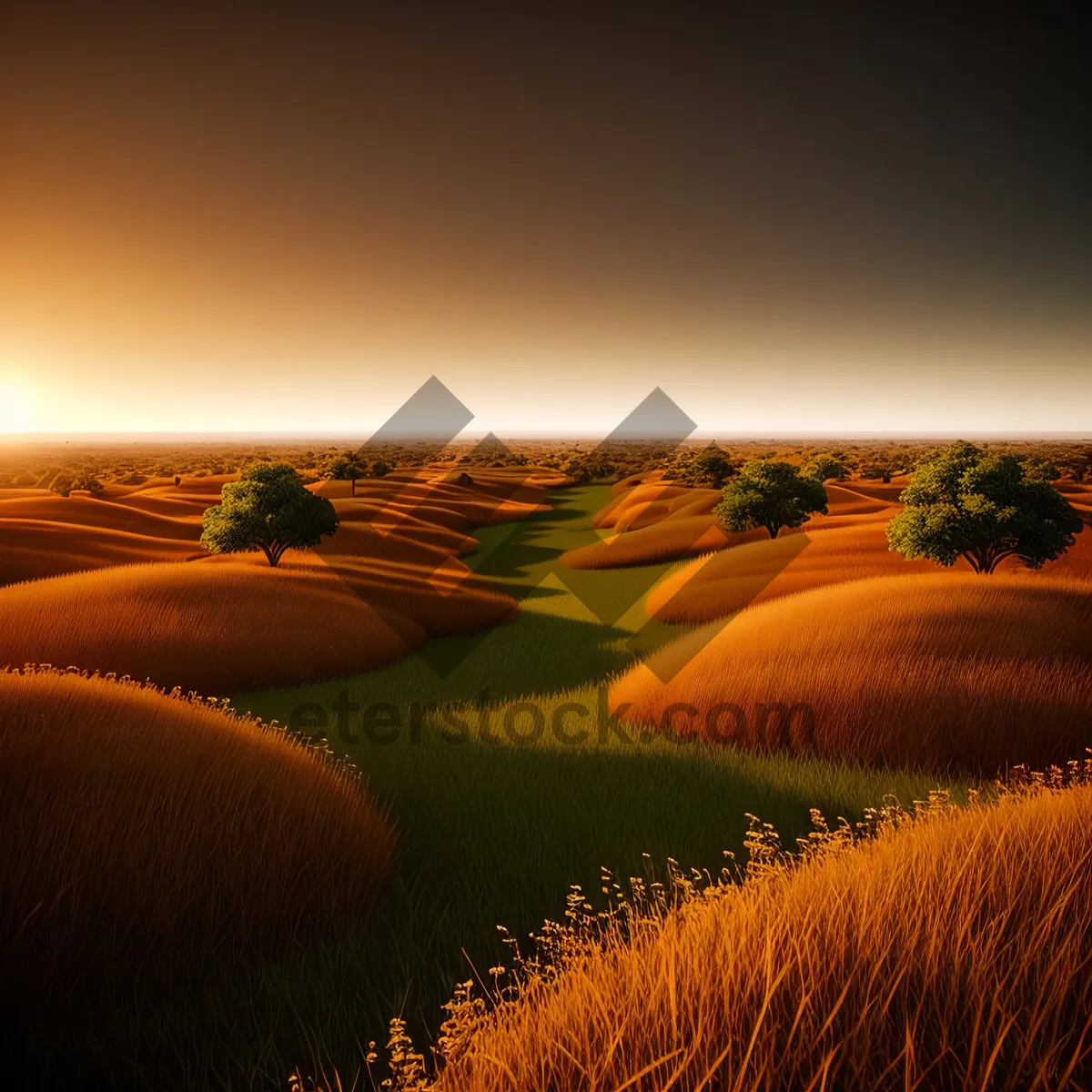 Picture of Golden Sunset Over Rural Meadow