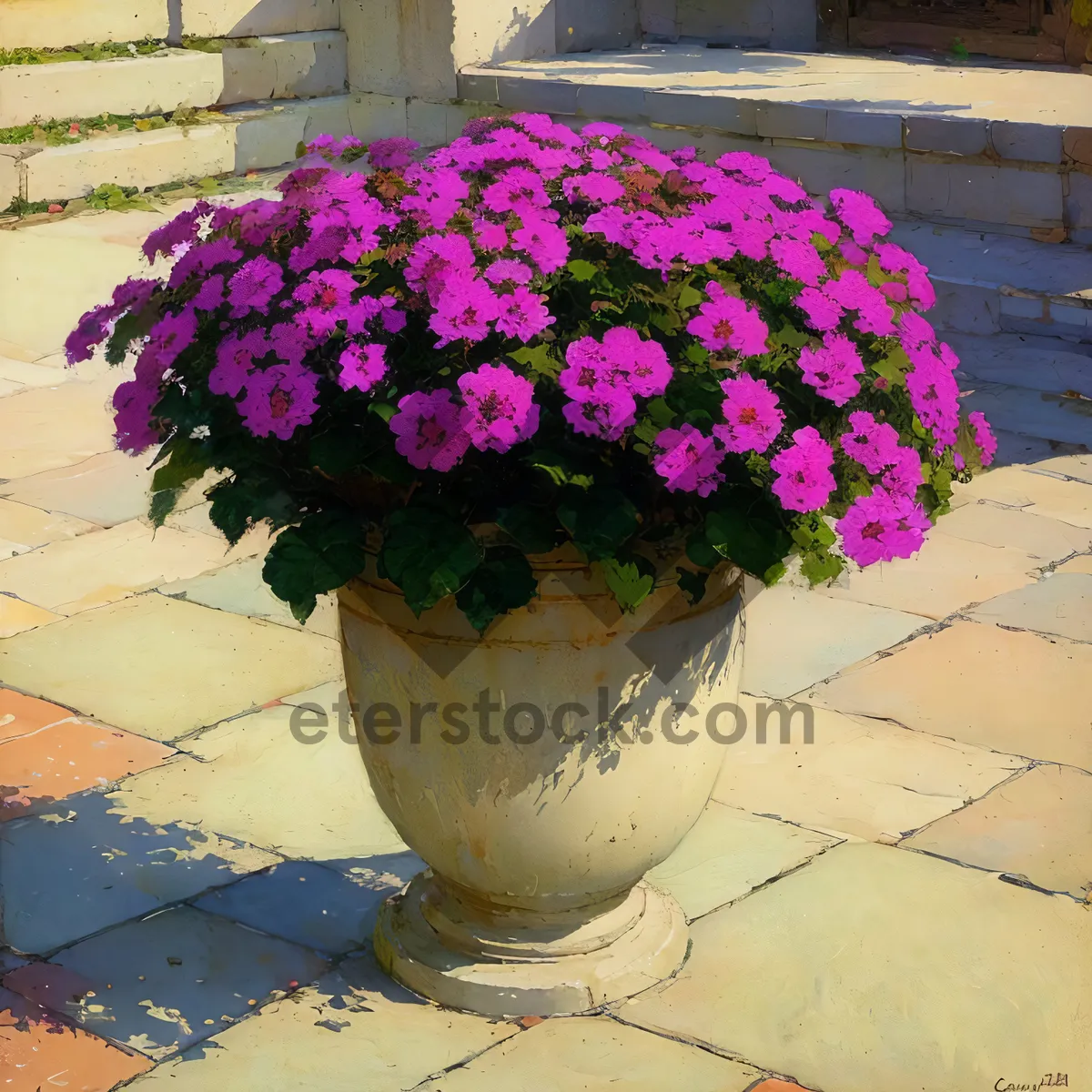 Picture of Pretty Pink Floral Bouquet in Garden Pot