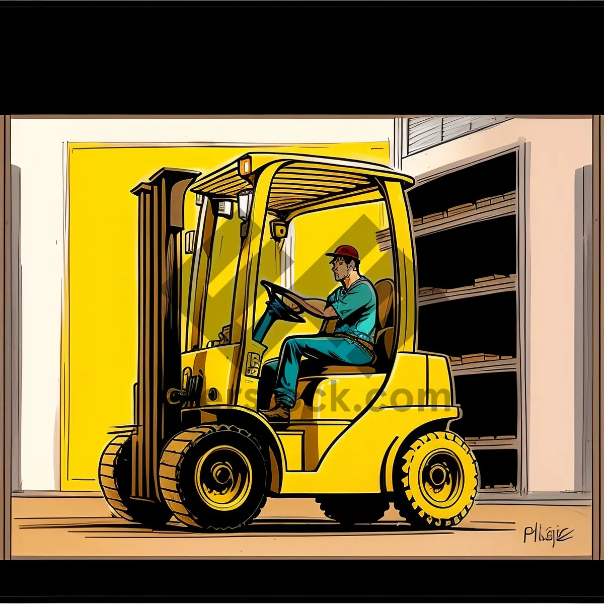 Picture of Industrial Cargo Transport: Yellow Heavy Forklift Truck