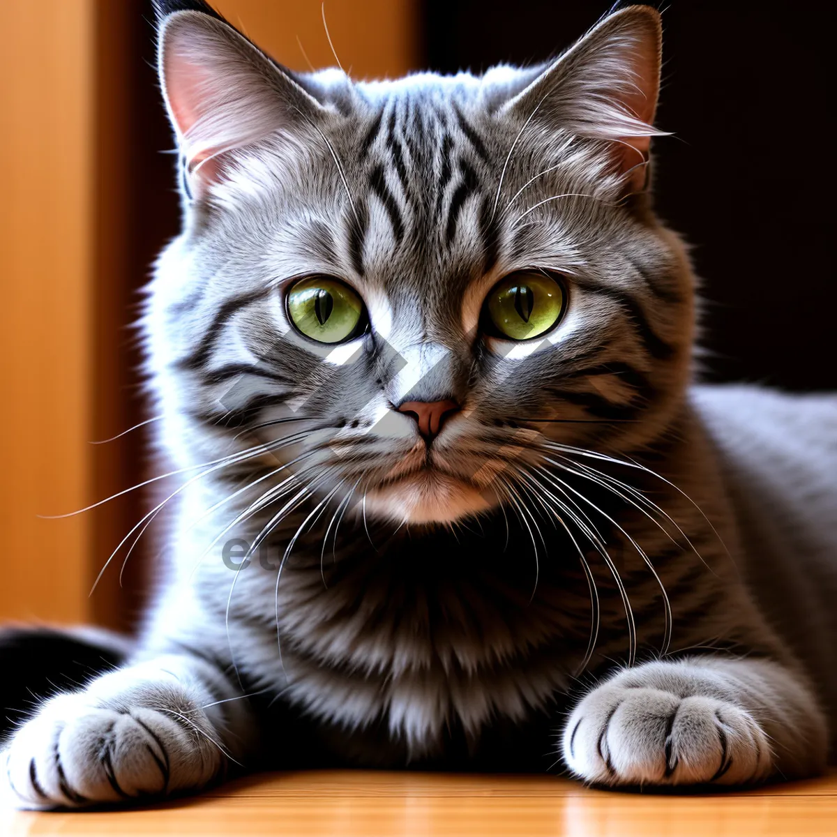 Picture of Curious Gray Fluffy Kitty with Striped Fur