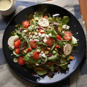 Healthy gourmet vegetable salad plate with delicious cheese