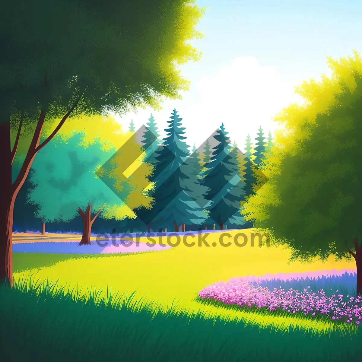 Picture of Golden Horizon: Vibrant Summer Meadow under Clear Sky