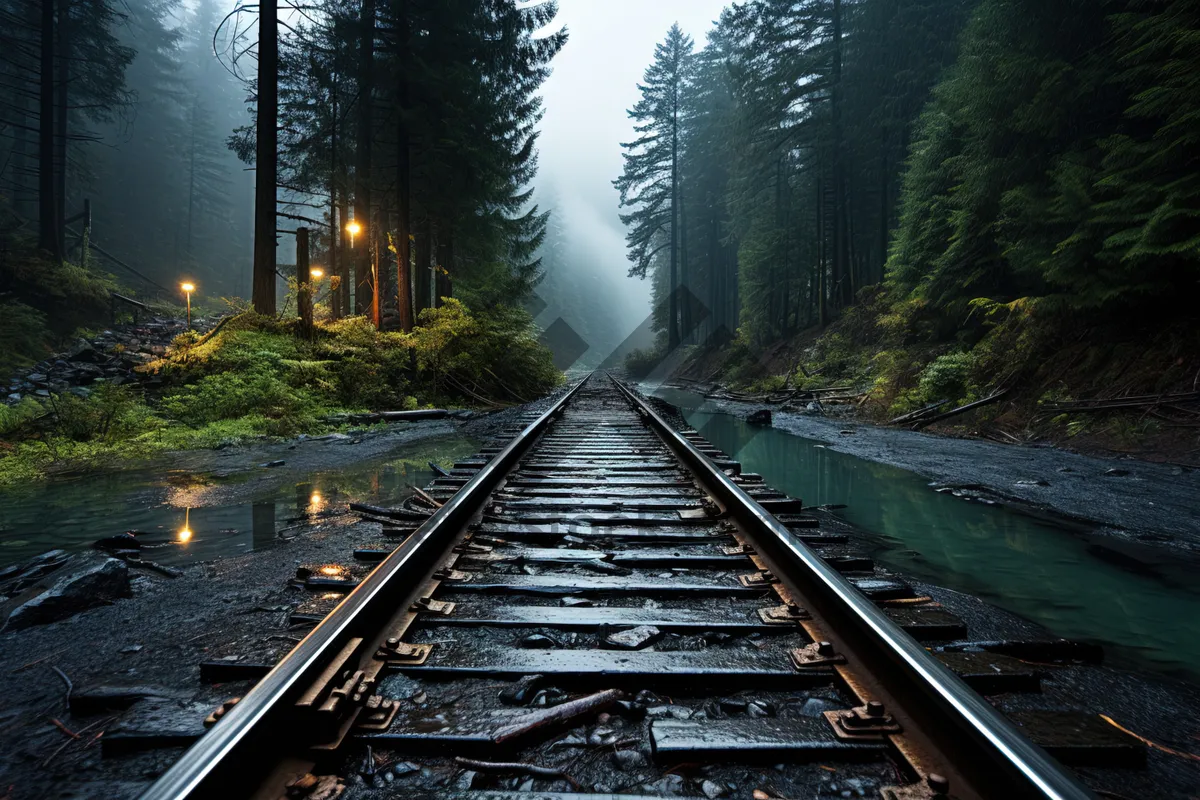 Picture of Rustic steel railway tracks in industrial landscape journey.