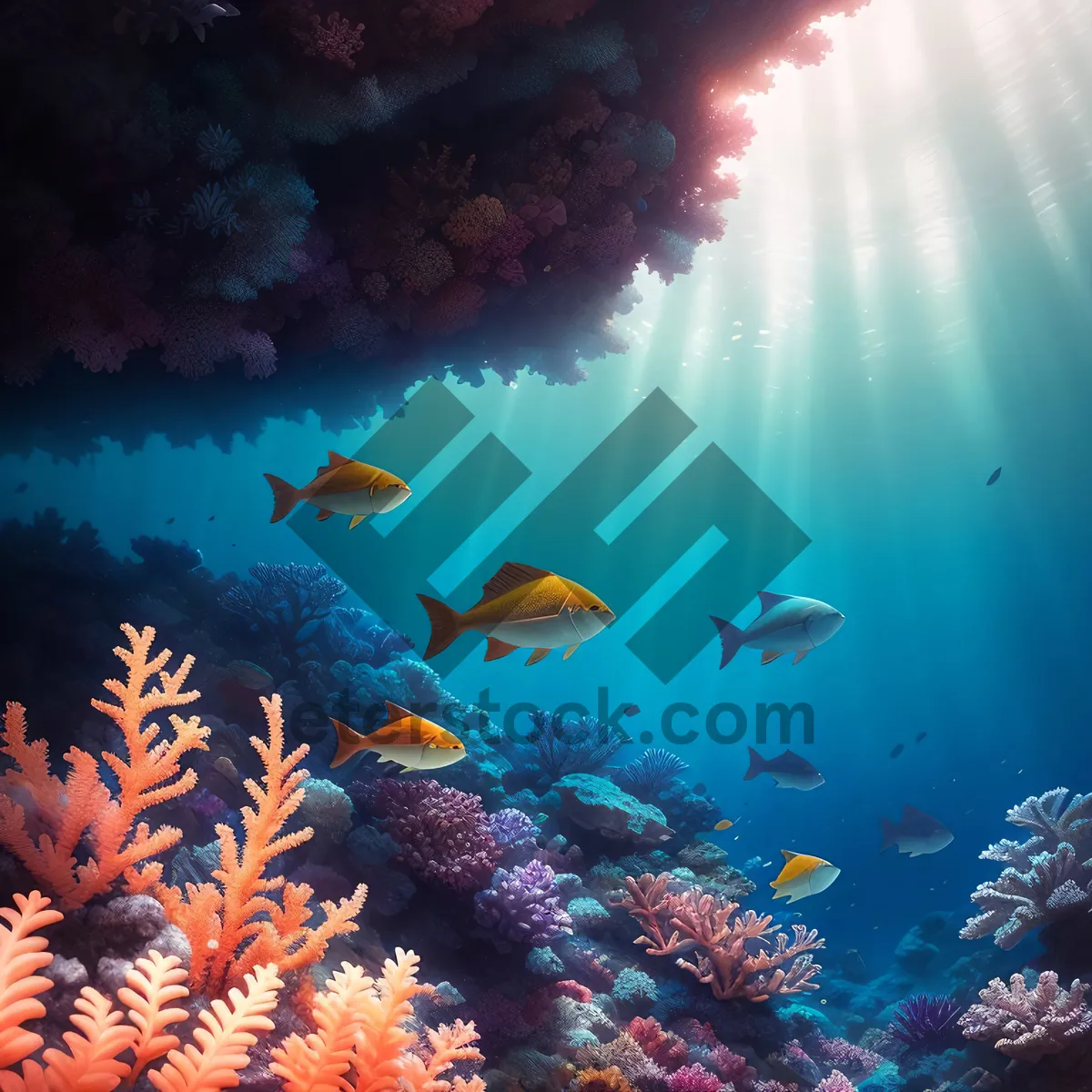 Picture of Colorful Coral Reef and Exotic Marine Life Underwater