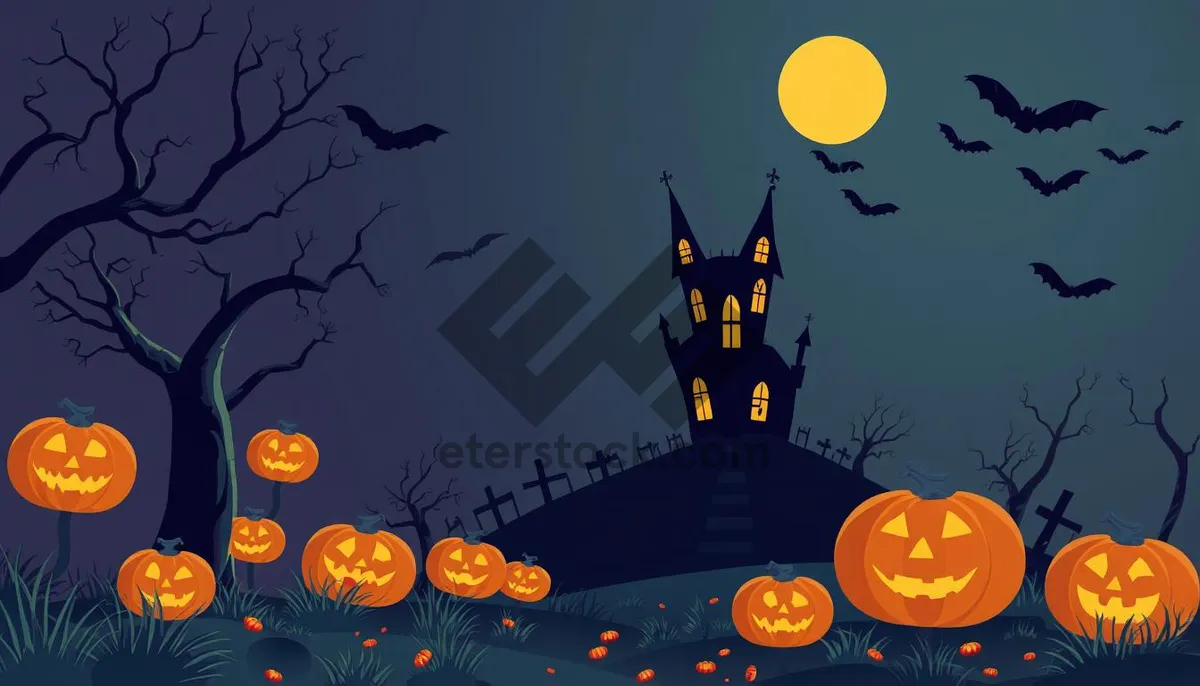 Picture of Halloween Night Sky Silhouette Pumpkin Patch Illustration