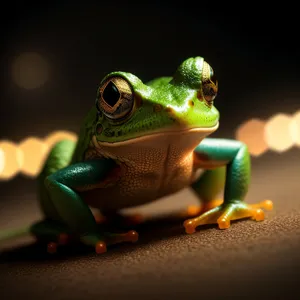 Colorful Eyed Tree Frog Peeking Through Leaves