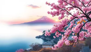 Pink Cherry Blossoms in Summer Sky Japan Landscape