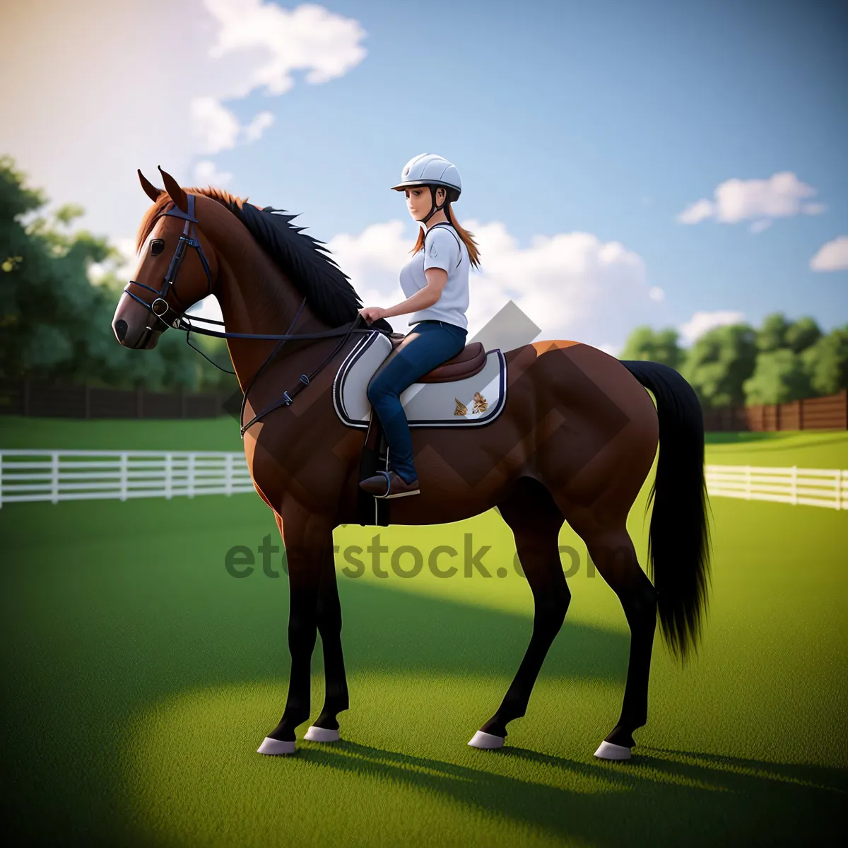 Picture of Graceful Thoroughbred Stallion Galloping on Field