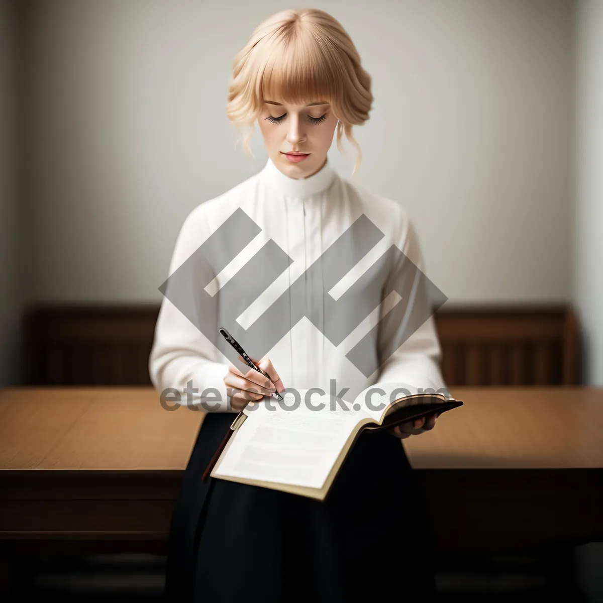 Picture of Attractive businesswoman smiling with laptop at office desk